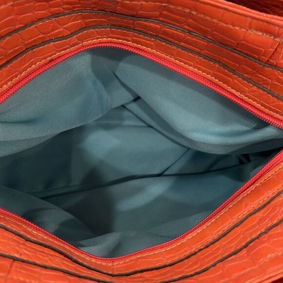 SAG HARBOR SHINY CORAL FAUX LEATHER HANDBAG TOTE SATCHEL PURSE - Picture 5 of 8